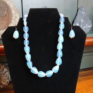 Elegant Blue Opalite Necklace and Earring Set By HDNY